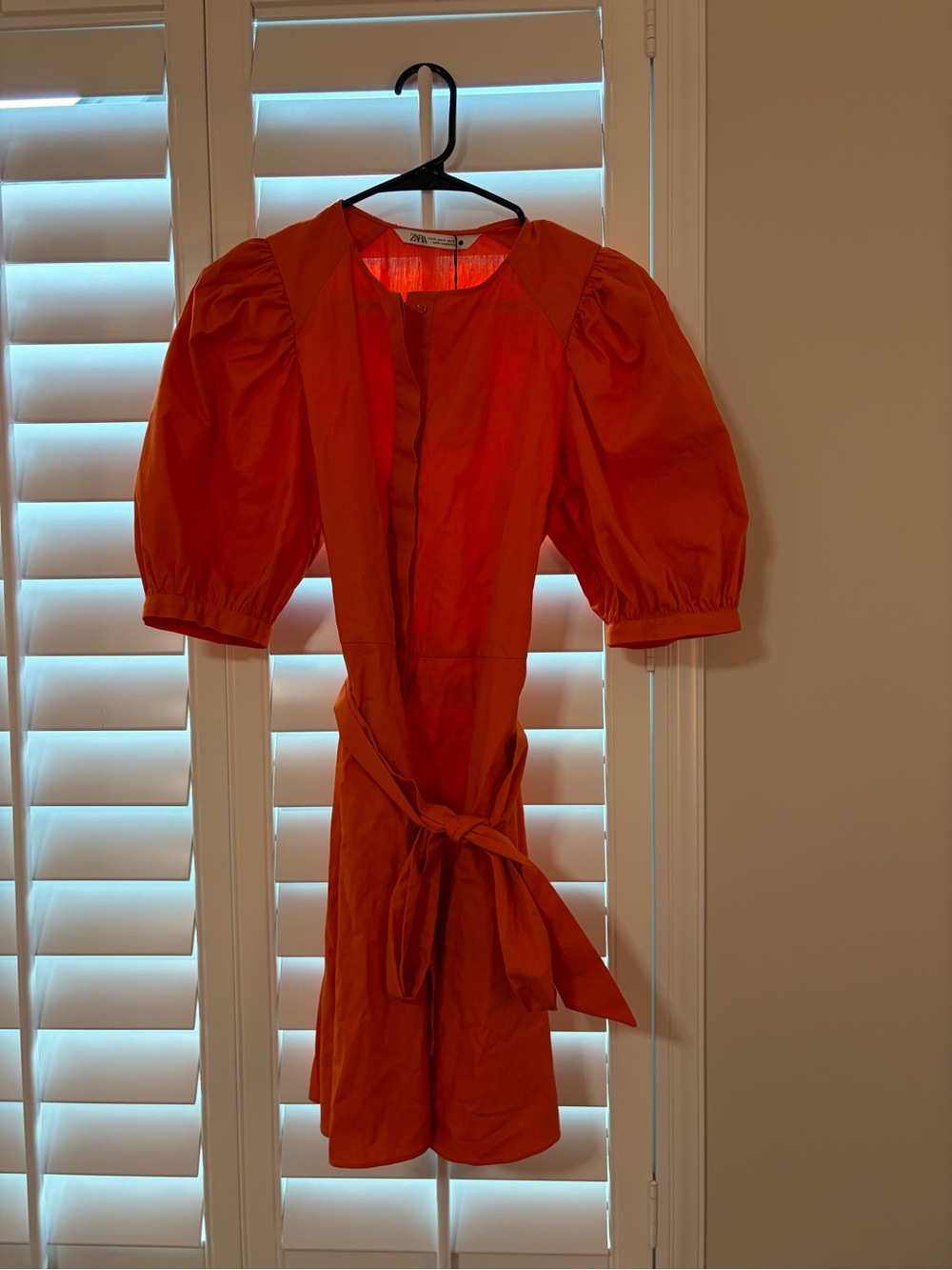 Zara Orange Puff-Sleeve Mini Dress